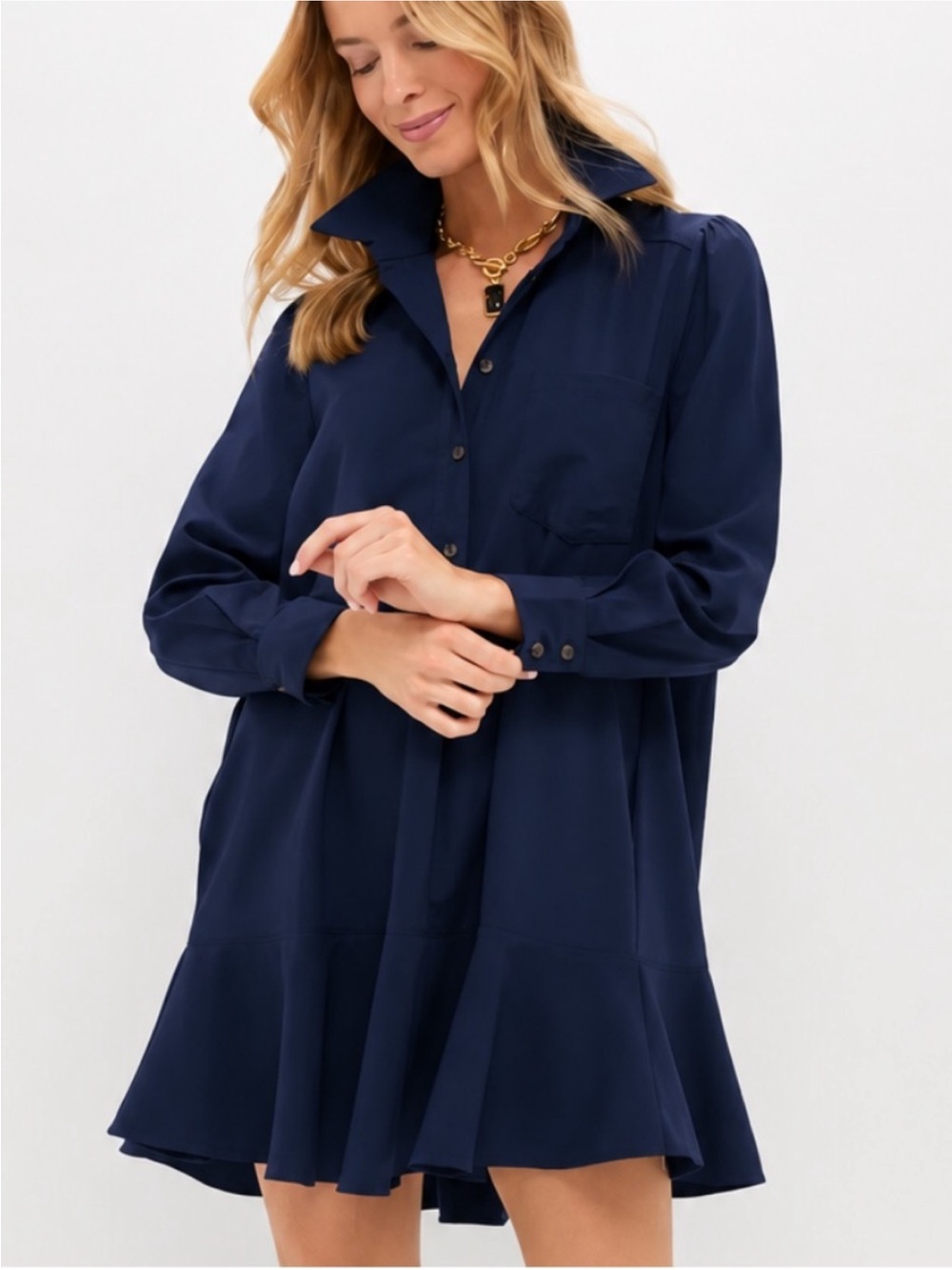 Tuckernuck Callahan Crepe Shirt Dress Navy Blue Size Small